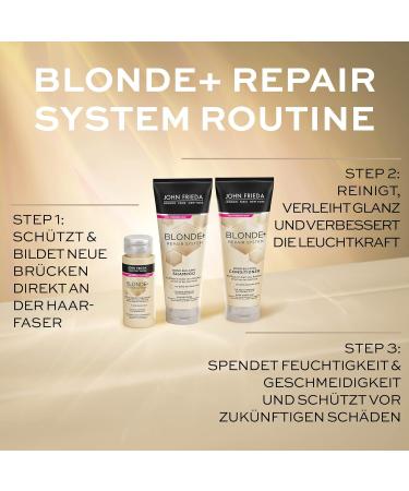 John Frieda BLONDE+ Repair System Conditioner With Bond Building Plex Contents: 250 ml For blondes damaged by lightening Strengthens and forms new bonds directly on the hair - Buy Online on GoSupps.com