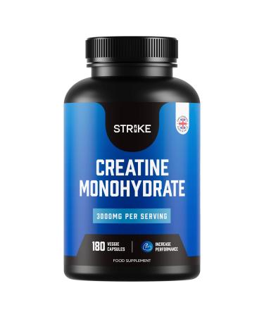Creatine Monohydrate Capsules 3000mg - 180 Creatine Capsules - Micronised Pure Unflavoured - Pre Workout Creatine Tablets for Men & Women - Vegan Keto Gluten-Free - Made in UK (45 Servings)