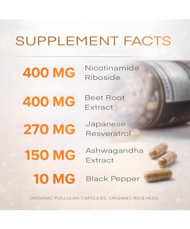 Coreganic Organic NAD+ Supplement 400mg NRC with Resveratrol Ashwagandha Beet Root & Black Pepper Cellular Energy Healthy Aging Brain Support & Vitality 60 Vegan Capsules - Buy Online on GoSupps.com