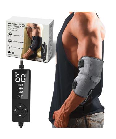 CREATRILL Elbow Heating Pad for Cubital Tunnel and Tennis Elbow Relief Heated Elbow Brace Arm Heating Pad Sleeve for Ulnar Nerve with Auto Off and Moist Heat Option Gray