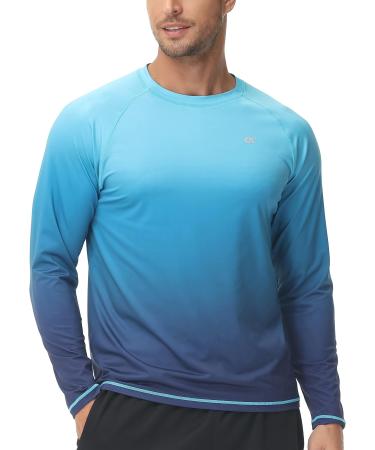 Yukaichen rashguard men swim long -sleeved shirt swimming tshirt quick -drying breathable surfing fishing hiking top l color gradient blue
