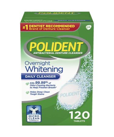 Polident Overnight Whitening Denture Cleanser 120 Tablets (Pack of 2)