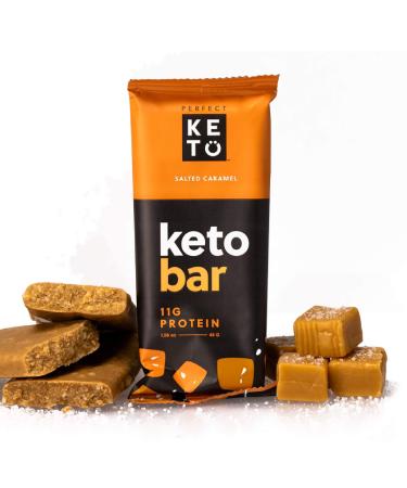 Perfect Keto Bars - The Cleanest Keto Snacks with Collagen and MCT. No Added Sugar, Keto Diet Friendly - 3g Net Carbs, 19g Fat,11g protein - Keto Diet Food Dessert (Salted Caramel, 12 Bars) 12 Count (Pack of 1) Salted Caramel
