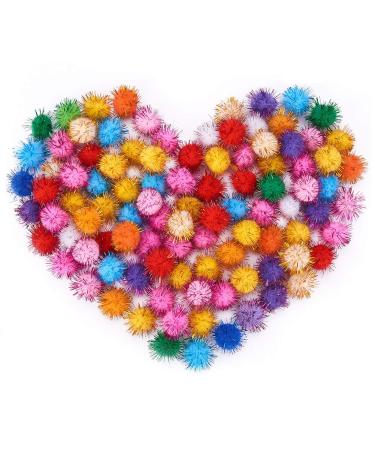 PH PandaHall About 100 Pcs Assorted Pompoms Multicolor Arts and Crafts Fuzzy Pom Poms Glitter Sparkle Balls Diameter 25mm for DIY Creative Crafts Decorations