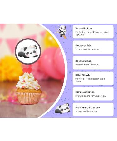 24-Pack Panda Girl Cupcake Toppers Cake Topper Centerpiece - 2.5x2.5in & 5-inch Tall - Double-Sided High-Resolution - Heavy Cardstock Pre-Assembled with Stick for Whimsical Celebrations - Buy Online on GoSupps.com
