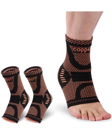 Copper Ankle Brace Support for Men & Women (Pair) Ankle Compression Sleeve Socks for Plantar Fasciitis Achilles Tendonitis Sprained Ankle Pain Relief Recovery Sports (L) Large