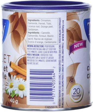 Tetley Cozy Cinnamon Camomile Herbal Tea - 20 Tea Bags 40 Grams Naturally Caffeine Free - Buy Online on GoSupps.com