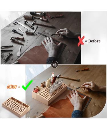 Premium Leather Craft Tool Holder Stand | 98 Holes Wooden Organizer | Large Rack for Punch Tools Storage - Buy Online on GoSupps.com