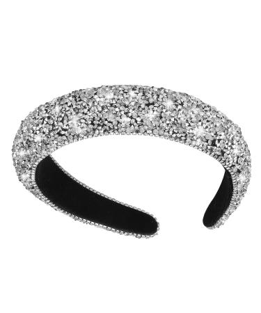 Sibba Rhinestone Headband Padded Hairbands Hair Hoops Accessories Crystal Beaded Jeweled Sparkle Wide Band Handmade Sequin Embellished Headpiece Headwear Party Fashion for Women