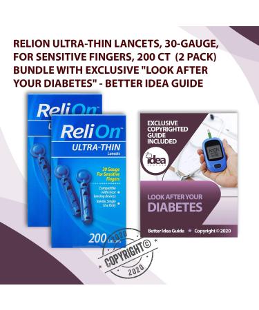 ReliOn Ultra-Thin Lancets 30-Gauge for Sensitive Fingers 200 Ct (2 Pack) + Look After Your Diabetes Guide - 400 Ct Bundle - Buy Online on GoSupps.com
