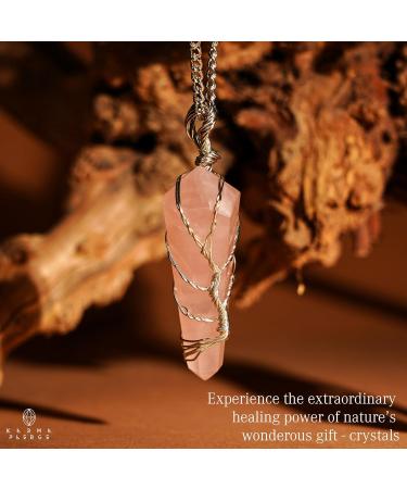 Rose Quartz Crystal Necklace for Women | Handmade Birthstone Pendant for Chakra Healing & Good Luck | Tree of Life Jewelry | Perfect Birthday Gifts for Him & Her - Buy Online on GoSupps.com
