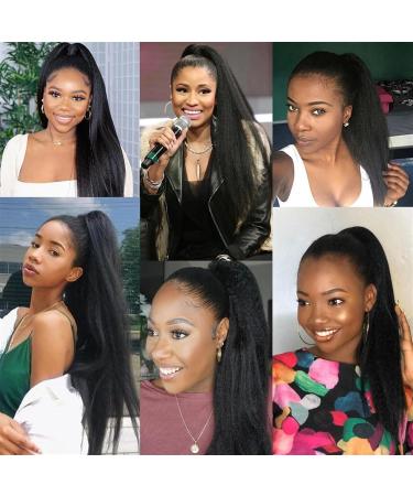 Ponytail Extension Kinky Straight Ponytail Long Yaki Straight Wrap Around Ponytail Extension for Black Women Brazilian Human Hair Ponytail Clip in Ponytail Hair Piece Ponytail Hairpiece for Women (C 22inches 100g Kinky Straight - Buy Online on GoSupps.com