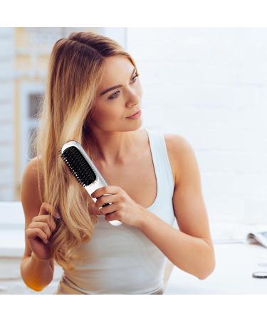 Cordless Hair Straightener Brush | USB Charging Hot Comb with LCD Display | 3 Heat Levels Fast Heat-Up | Portable Ion Styling Tool for Women - White - Buy Online on GoSupps.com