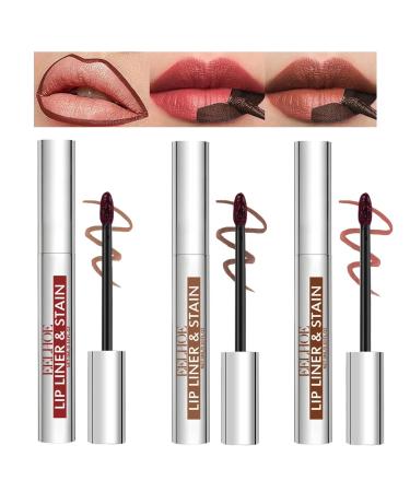 Pakivs 3Pcs Peel Off Lip Liner, Long Lasting Tattoo Lip Pencil, Waterproof Peel Off Matte Finish Lip Stain Highly Pigmented Lip Gloss
