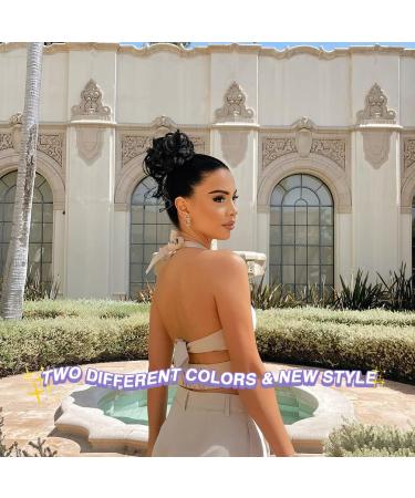 2PCS Messy Bun Hair Pieces for Women - Natural Black & Dark Brown Curly Updo Scrunchies | Synthetic Hair Buns for Chignon Hairstyles - Buy Online on GoSupps.com