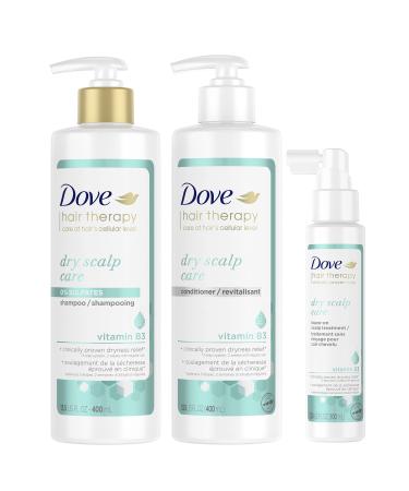 Dove Hair Therapy Regimen Hair Set for Dry Scalp Shampoo, Conditioner and Leave-On Scalp Treatment with Vitamin B3 3 Count