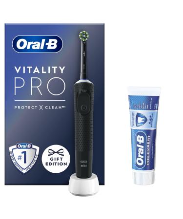 Oral-B Vitality Pro Electric Toothbrushes For Adults Christmas Gifts For Women / Him 1 Handle 1 Toothbrush Head 3 Modes Including Sensitive Plus + Pro-Expert Toothpaste 2 Pin UK Plug Black - Buy Online on GoSupps.com