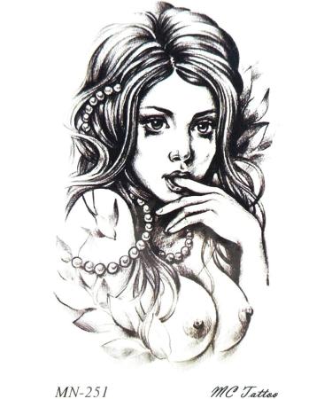 Mini Tattoos 2 Sheets Sexy Naked Girl Temporary Art Sticker Set - Waterproof Fantasy Design for Men and Women - Buy Online on GoSupps.com