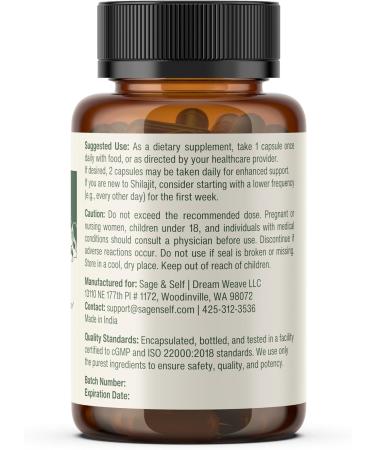 Sage & Self Pure Shilajit Capsules Purified Shilajit Extract (40% Fulvic Acid) 500 mg Per Capsule Vegan Herbal Supplement (60 Capsules) - Buy Online on GoSupps.com