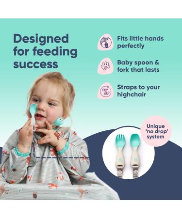 BIBaDO - Handi Toddler Cutlery Set Food Safe Baby Cutlery Toddler Fork and Spoon Set Toddler Eating Utensils for Babies 6 Months and Up Also Attaches to BIBaDO Coverall Bib - Woodland Friends - Buy Online on GoSupps.com