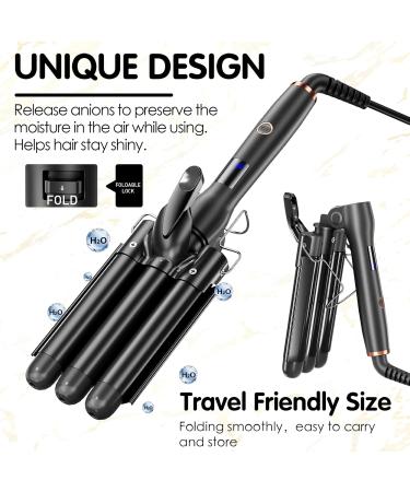 1 Inch Hair Crimper with 3 Barrel Beach Waver - Foldable 25mm Curling Iron with Adjustable Heat & LCD Display | International Shipping - Buy Online on GoSupps.com