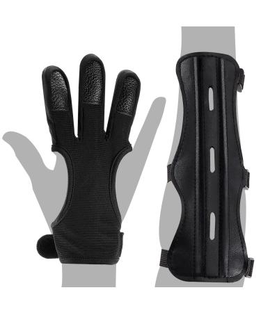 MARRTEUM 2 Pcs Archery Glove & Arm Guard Kit Leather PU Archery Bracer Three Finger Guard Protective Gear Accessories for Men Women & Youth - Buy Online on GoSupps.com
