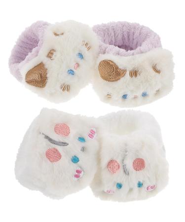 NOLITOY Lot de 4 Bracelets Absorbants en Polaire Douce Lavage du Visage Bande de Lavage du Visage Confortable et Portable Accessoires de Soins Peau pour Maison Motifs Chat et Lapin