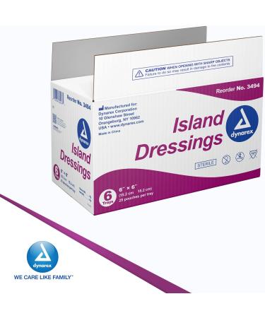 Dynarex Island Dressings - Sterile Wound & Blister Bandages | Highly Absorbent Adhesive 6 x6 25 Dressings per Box - Fast International Shipping - Buy Online on GoSupps.com