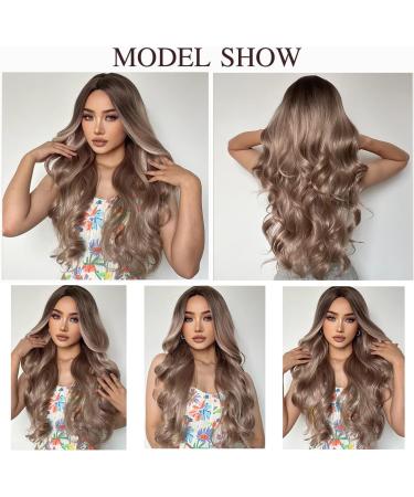 Esmee Long Wavy Ombre Brown to Ash Blonde Highlight Wig - 26 Inches | Heat Resistant Synthetic Hair for Daily Party & Cosplay - Buy Online on GoSupps.com