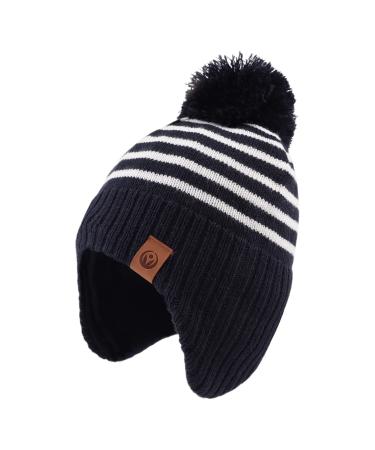 XIAOHAWANG Striped Winter Baby Beanie Knitted Hat Boys Girls Toddler Kids Warm Children Classic Beanie Hats 2-4 Years Navy Hat