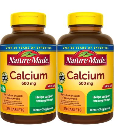 Nature Made Calcium 600 mg with Vitamin D3 Dietary Supplement for Bone Support 220 Tablets - Pack of 2 220 Count (Pack of 2)