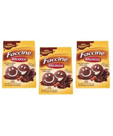 Balocco 3 x Balocco Faccine Biscotti con cioccolato e nocciole cookies with chocolate and hazelnuts biscuits 100% Italian biscuits 700 g
