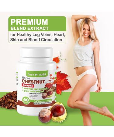 Dash of Vigor 12-in-1 Horse Chestnut Extract Complex, Red Vine Leaf Extract Supplement, Pine Bark, Turmeric, Hawthorn Berry, Ginger, Cayenne Pepper, Chamomile, 1460 mg, 60 Capsules - Buy Online on GoSupps.com