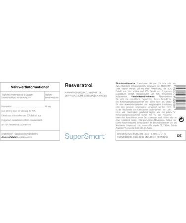 Supersmart Resveratrol 20 mg - Antioxidant Vitis Extract & Polygonum Cuspidatum - 90 Vegetarian Capsules - GVO-Free - Shop Internationally - Buy Online on GoSupps.com
