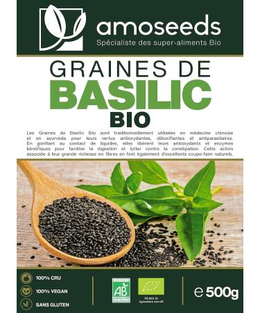 Organic Basil Seeds 500G | French Exclusive | Satiety Digestion Detox Skin | Similar to Chia Seeds | Qual - Buy Online on GoSupps.com
