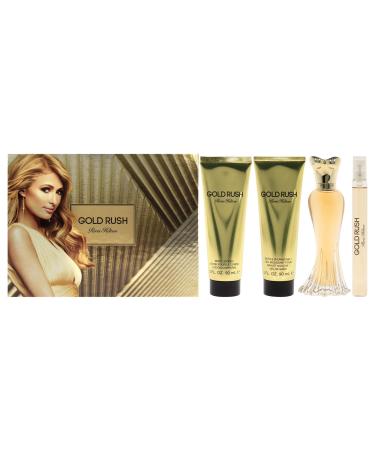 Paris Hilton Gold Rush 3.4oz EDP Spray 0.34oz EDP Spray 3oz Body Lotion 3oz Shower Gel Women 4 Pc Gift Set