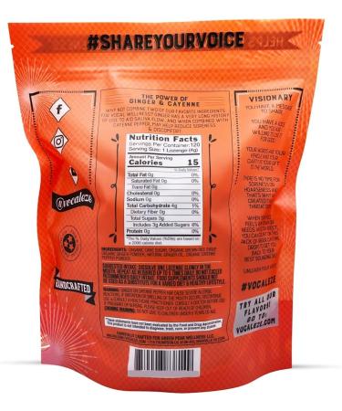 Vocal Eze Ginger Cayenne Cough Drops | All Natural Voice Support Lozenges for Sore Throat Relief | Vegan-Friendly (120 Count - Buy Online on GoSupps.com