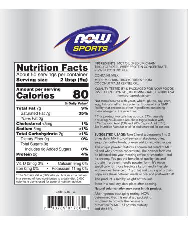 Now Foods Sports MCT Powder with Whey Protein Unflavored - 1 lb | Boost Energy & Performance - Buy Online on GoSupps.com
