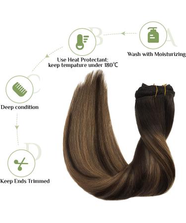 DOORES Clip in Human Hair Extensions 18 Inch Balayage Dark Brown to Chestnut Brown - 5pcs 70g | Natural Straight Hair Extensions - Buy Online on GoSupps.com