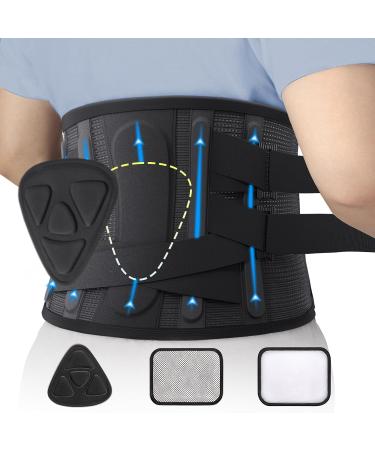 Back Support Brace for Lower Back Pain Relief Adjustable Lumbar Support Belt with 3 kinds of replacement lumbar pads Lower Waist Support for Herniated Disc Sciatica Scoliosis(Black XL)