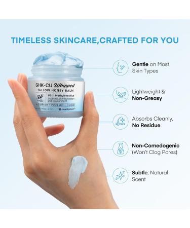 Copper Peptides GHK-Cu Beef Tallow for Skin: Blue Balm with Methylene Blue Manuka Honey & Vitamin E Natural Face and Body Moisturizer for Mature Dry & Sensitive Skin 2oz 2 Fl Oz (Pack of 1) - Buy Online on GoSupps.com