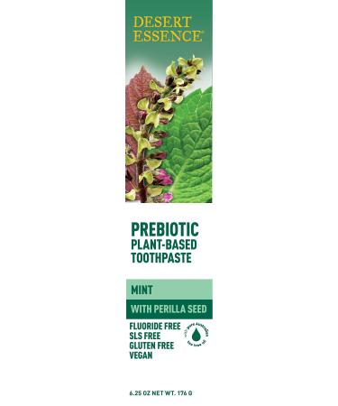Desert Essence Prebiotic Plant Based Toothpaste - Mint Perilla Seed - 6.25 Ounce - Promotes Minty Fresh & Clean Breath - Chicory Root - Tea Tree Oil - May Counteract Bad Breath