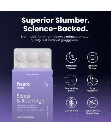 Neuro Sleep & Recharge Meltaway Mints - Contains Melatonin 1 mg Chamomile & Elderberry - Travel Aid for Nighttime Relaxation & Healthy Sleep Cycle - Mixed Berry 72 ct 12 Count (Pack of 6) Mixed Berry - Buy Online on GoSupps.com