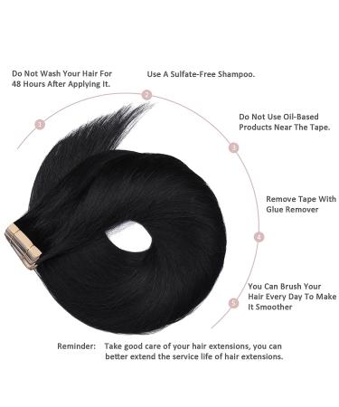 Hotlulana 16 Inch Deep Black Tape Extensions - 100% Real Remy Hair 40 Pieces 80g Invisible Skin Weft - Buy Online on GoSupps.com
