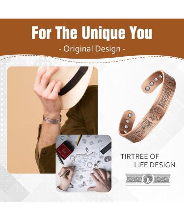 Jecanori Copper Magnetic Bracelet for Men - Triple Tree of Life Pattern - Adjustable Size Cuff Bangle with 12 Strong Magnets - Gift Box Included - Buy Online on GoSupps.com