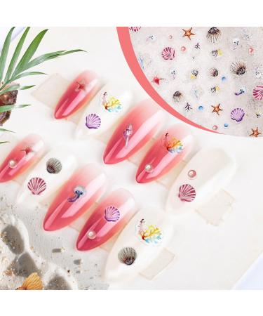 2 Sheets 5D Embossed Nail Stickers Seashell Starfish Nail Stickers Ocean Summer Beach Nail Charms Self-Adhesive Nail Art Decal DIY Nail Design Manicure Decorations for Women Girls - Buy Online on GoSupps.com
