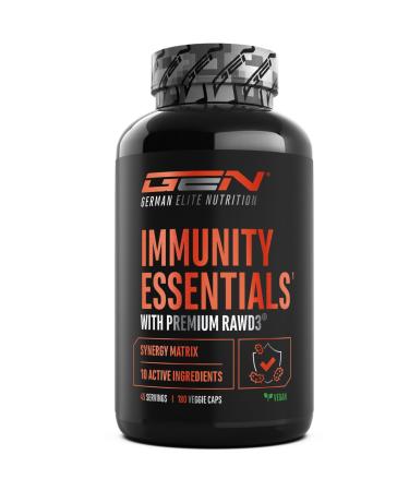 GEN GERMAN ELITE NUTRITION Immunity Essentials Complex - 180 Softgels with Beta Glucan Vitamin C D3 (RAWD3) Zinc Quercetin Echinacea Elderberry and Plant Extracts - High Dosed Vegan