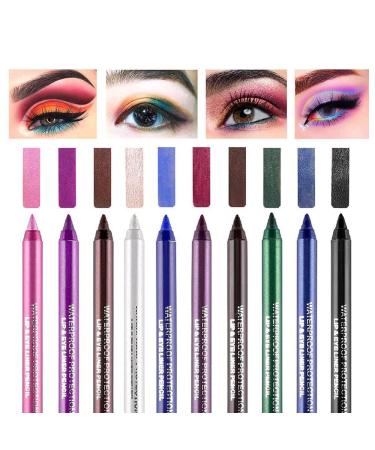 10 colors Eyeliner Pen Set  Eye Shadow Pencil  Pearl Eyeliner Kit Metallic Eyeliner Pencil Glitter Eyeliner for Women Eye&Lip Liner Professional Eye Makeup Set Colorful Eyeliner Eye Color (Mixed color)