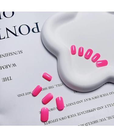 Barbie Pink Square Press on Nails - Short Coffin Gel Fake Nails Kit for Women - Daily Office Manicure - Hot Pink - Buy Online on GoSupps.com