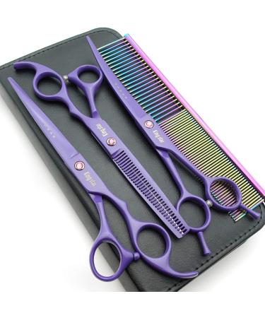 Kingstar Professional Pet Grooming Scissors Set Straight Scissors Thinning Scissors Curved Scissors with Comb case Comb 7 inches 7 inches purple set